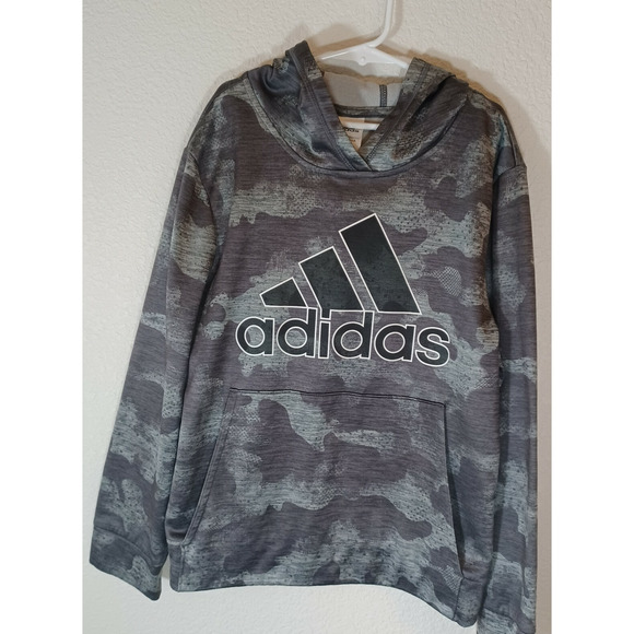 ADIDAS YOUTH Medium (10-12) Hoodie Sweatshirt Gray/Black Kids, Polyester - Picture 1 of 8